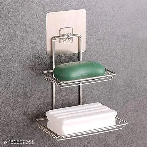 Vaiva Stainless Steel Wall Mount Self-Adhesive Waterproof Kitchen Bathroom Double-Layer Soap Dish Holder, 2 Layer Soap Dish (Silver)