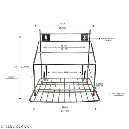 Bhola Steel Stainless Steel Chakla Belan and Tawa Stand for Kitchen - 4 in 1 Tawa Chimta Stand, Rolling Pin Board Holder Wall Stand (Stand Only, Floating Shelves)