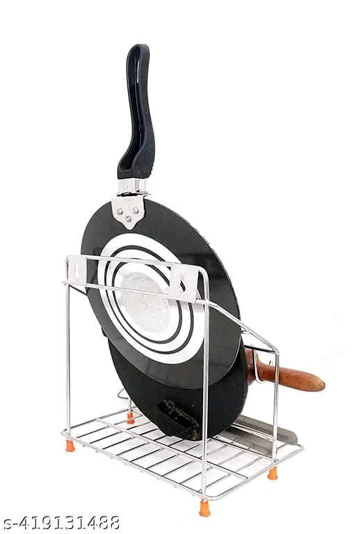 Bhola Steel Stainless Steel Chakla Belan and Tawa Stand for Kitchen - 4 in 1 Tawa Chimta Stand, Rolling Pin Board Holder Wall Stand (Stand Only, Floating Shelves)