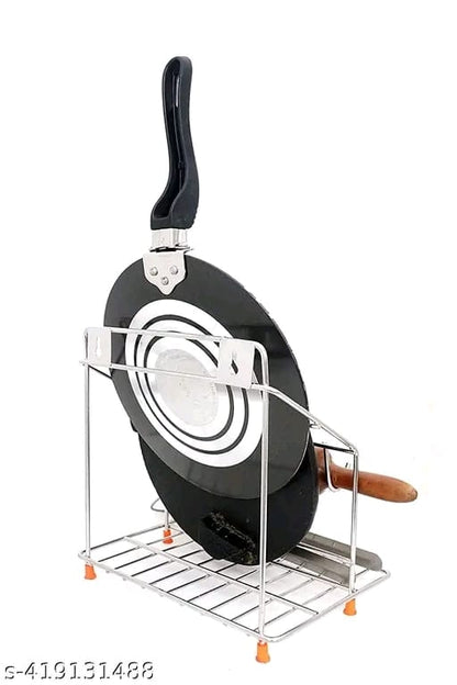 Bhola Steel Stainless Steel Chakla Belan and Tawa Stand for Kitchen - 4 in 1 Tawa Chimta Stand, Rolling Pin Board Holder Wall Stand (Stand Only, Floating Shelves)
