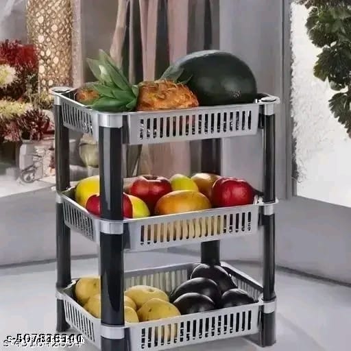 Plastic Trolley Rack for Kitchen Storage Vegetable Organizer, Vegetable Stand for Kitchen Basket, Storage Racks (3 Layer, Grey)