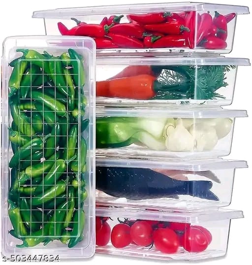 VEDANSHI (Pack Of 6) Fridge Storage Boxes Fridge Organizer with Removable Drain Plate and Lid Stackable Fridge Storage Containers Plastic Freezer Storage Containers for Fish, Meat, Vegetables