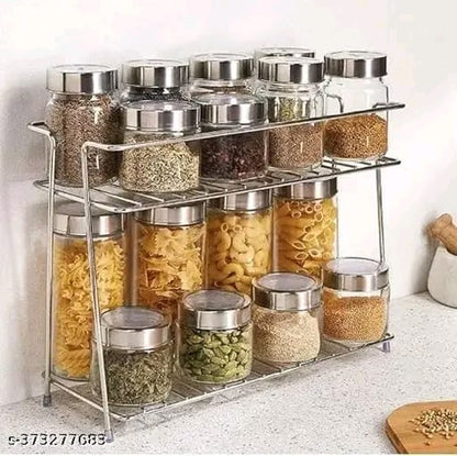 Stainless Steel 2-Tier Kitchen Rack and Organizer Spice Rack and Container Organizer, Utensils Dishes Spices Jar holder rack and cup and glass holder (2 Layer Spice Rack) Sliver