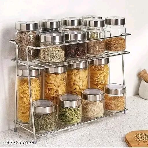 Stainless Steel 2-Tier Kitchen Rack and Organizer Spice Rack and Container Organizer, Utensils Dishes Spices Jar holder rack and cup and glass holder (2 Layer Spice Rack) Sliver