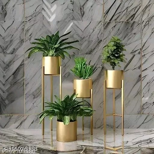 Modern Metal Floor Tall Indoor Plant Stand Flower Stands for Living Room Bedroom Display Plant Stand with Planter Pot Set Of 3 Gold | flower stand | plant stand metal | plant stand | plant pots | plant stand |