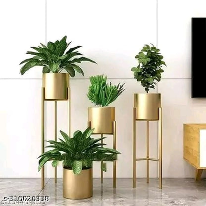 Modern Metal Floor Tall Indoor Plant Stand Flower Stands for Living Room Bedroom Display Plant Stand with Planter Pot Set Of 3 Gold | flower stand | plant stand metal | plant stand | plant pots | plant stand |