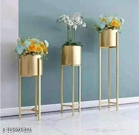 Modern Metal Floor Tall Indoor Plant Stand Flower Stands for Living Room Bedroom Display Plant Stand with Planter Pot Set Of 3 Gold | flower stand | plant stand metal |