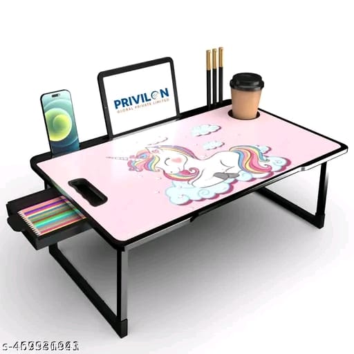 Foldable Wooden Mini Laptop Table for Bed, Study Table with Drawer, Tablet/Mobile Holder for Kids & Adults