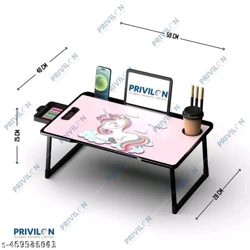 Foldable Wooden Mini Laptop Table for Bed, Study Table with Drawer, Tablet/Mobile Holder for Kids & Adults