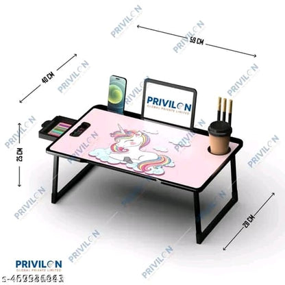 Foldable Wooden Mini Laptop Table for Bed, Study Table with Drawer, Tablet/Mobile Holder for Kids & Adults