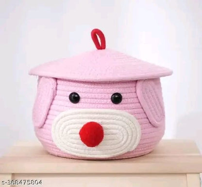 Tamanna Matka Cotton Basket for Storage, Kitchen, Baby Clothes (1 Piece, 20x25 cm) –Handcrafted Round Woven Big Size Cartoon Basket for Kids, Toys, Wardrobe, Hamper, Plants (Beige)