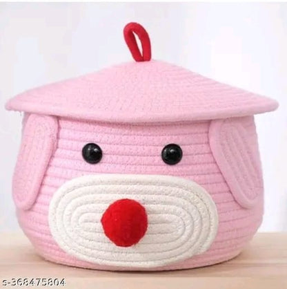 Tamanna Matka Cotton Basket for Storage, Kitchen, Baby Clothes (1 Piece, 20x25 cm) –Handcrafted Round Woven Big Size Cartoon Basket for Kids, Toys, Wardrobe, Hamper, Plants (Beige)