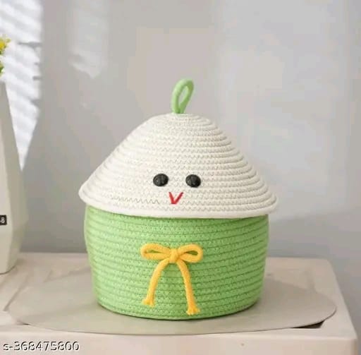 Tamanna Matka Cotton Basket for Storage, Kitchen, Baby Clothes (1 Piece, 20x25 cm) –Handcrafted Round Woven Big Size Cartoon Basket for Kids, Toys, Wardrobe, Hamper, Plants (Beige)