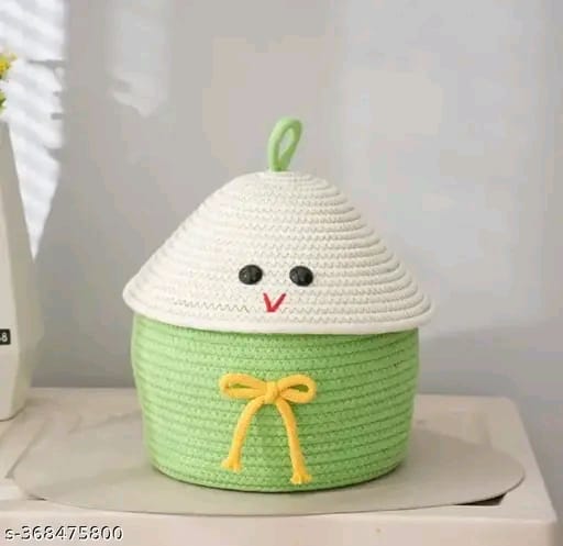 Tamanna Matka Cotton Basket for Storage, Kitchen, Baby Clothes (1 Piece, 20x25 cm) –Handcrafted Round Woven Big Size Cartoon Basket for Kids, Toys, Wardrobe, Hamper, Plants (Beige)