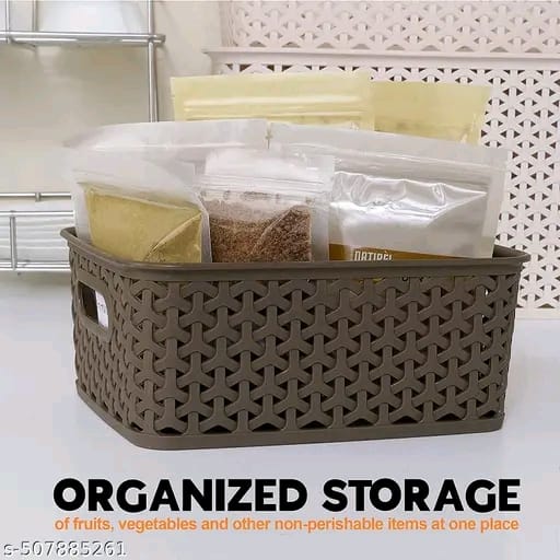 3 Pcs Plastic Storage Organizers Without Lid Strong Plastic Material & Side Grip for Home&Office Multipurpose Rectangular Shape Baskets For Fruits, Vegetables,Magazines,Cosmetics,Kitchen Tool