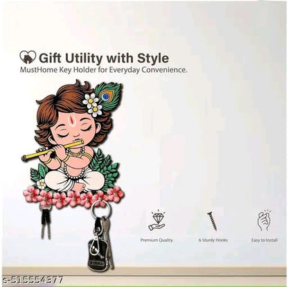 Wallfly Kanha ji wooden key holder for living room home decorative and gift item