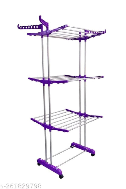 UNIZONE - Cloth Dryer Stand Stainless Steel Heavy Duty Double Pole 3 Layer Cloth Drying Stand for Balcony | Cloth Stand | Cloth Dryer Stands