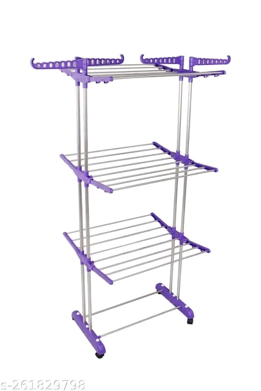 UNIZONE - Cloth Dryer Stand Stainless Steel Heavy Duty Double Pole 3 Layer Cloth Drying Stand for Balcony | Cloth Stand | Cloth Dryer Stands