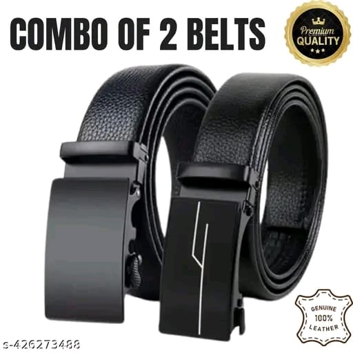 MENS TRENDY PREMIUM COMBO OF 2 BELTS NO HOLES NEEDE IN THE BELT ADJUSTABLE BELT