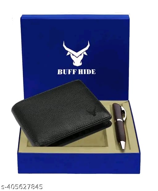 BUFFHIDE RFID Protected 100% Genuine Leather Gift Hamper For Men | Leather Wallet For Men's | Wallets Branded | Wallets For Men (Lee-on Black) ,Leather wallet combo for men