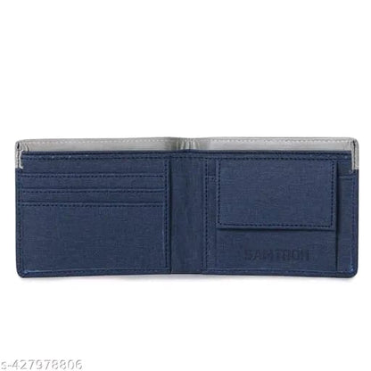 SAMTROH Embellished Men's Wallet, Blue & White, 3 Card Slots, 2 Currency & Secret Compartments, 1 Coin Pocket