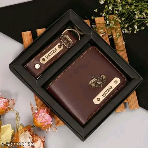 name wallet and keychain for men combo