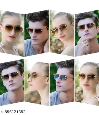SHEHRIZ - Eyewear Mc Stan Vintage Rimless Sunglasses Retro Luxury Elite Slim Rimless Rectangular Metal Jaguar Art Aviator Glasses