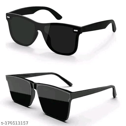 Unisex Black Fiber & Plastic Rectangular , UV Protected Mc Stan Sunglasses (Pack of 2)