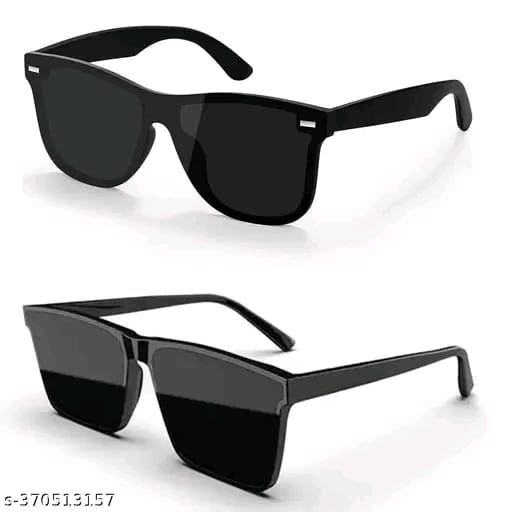 Unisex Black Fiber & Plastic Rectangular , UV Protected Mc Stan Sunglasses (Pack of 2)