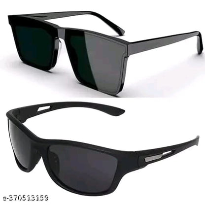 Unisex Black Fiber & Plastic Rectangular , UV Protected Mc Stan Sunglasses (Pack of 2)
