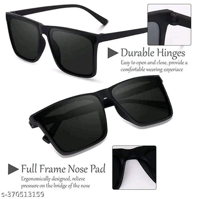 Unisex Black Fiber & Plastic Rectangular , UV Protected Mc Stan Sunglasses (Pack of 2)