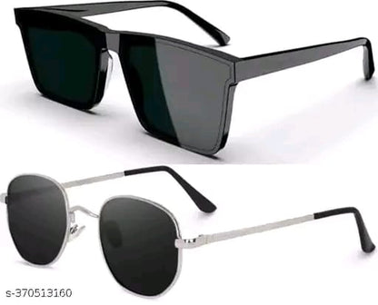 Unisex Black Fiber & Plastic Rectangular , UV Protected Mc Stan Sunglasses (Pack of 2)