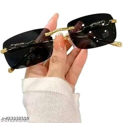 Luxury Gold Rimless Sunglasses with Black Polycarbonate Lenses | Elegant UV Protection Eyewear | black polycarbonate lenses | rimless eyewear | elegant sunglasses | UV protection sunglasses