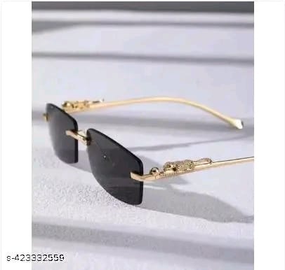 Luxury Gold Rimless Sunglasses with Black Polycarbonate Lenses | Elegant UV Protection Eyewear | black polycarbonate lenses | rimless eyewear | elegant sunglasses | UV protection sunglasses