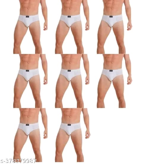 G-ven Men Cotton White Briefs(Pack of 8)