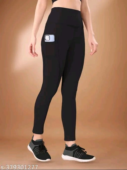 Women's Pack of 1 Black Solid Tights |Activewear|Yogawear|Gymwear|Sportswear|Active Bottomwear