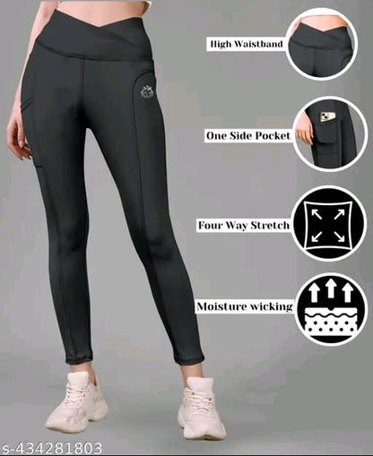 Women's Pack of 1 V Shape High Waist Belt D.Grey Solid Tights |Activewear|Yogawear|Gymwear|Sportswear|Active Bottomwear