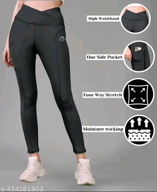 Women's Pack of 1 V Shape High Waist Belt D.Grey Solid Tights |Activewear|Yogawear|Gymwear|Sportswear|Active Bottomwear