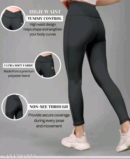 Women's Pack of 1 V Shape High Waist Belt D.Grey Solid Tights |Activewear|Yogawear|Gymwear|Sportswear|Active Bottomwear