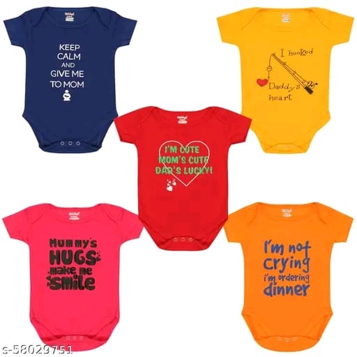 Boys Red Cotton Oneseis & Rompers Pack Of 5