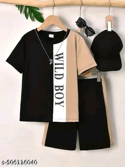KEESOR Round Neck Colour Block T-shirt with Shorts | Boys Casual T-shirt Shorts Set
