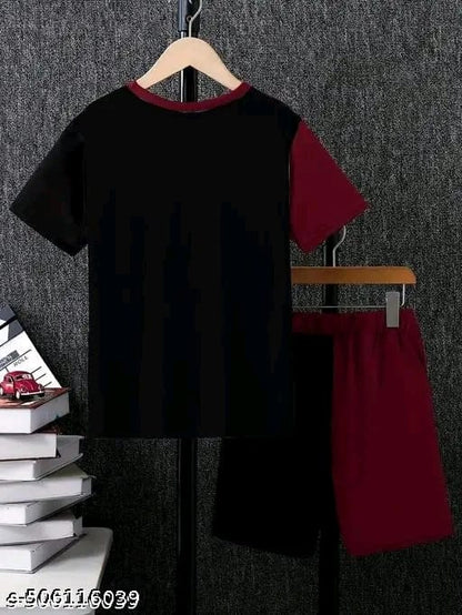 KEESOR Round Neck Colour Block T-shirt with Shorts | Boys Casual T-shirt Shorts Set