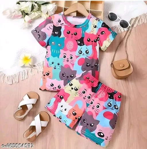Full printed short sleeve baby boy or baby girl unisex cord sets