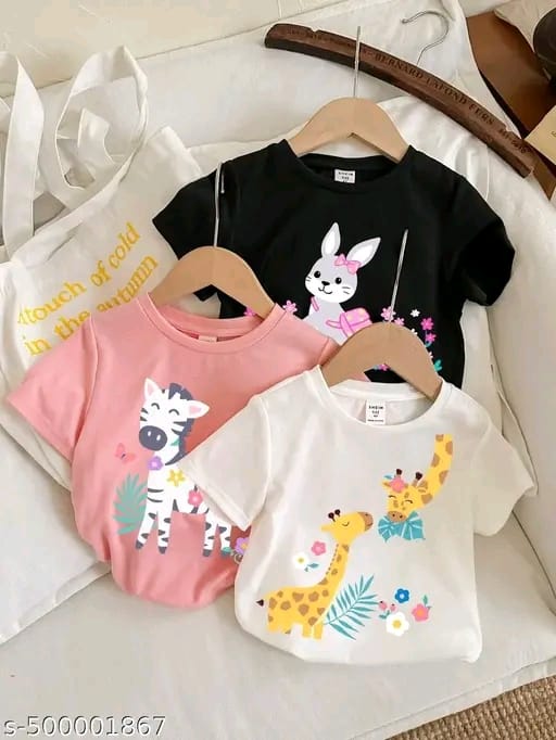 KEESOR Girls Cotton Printed Treandy Tshirt Pack of 3