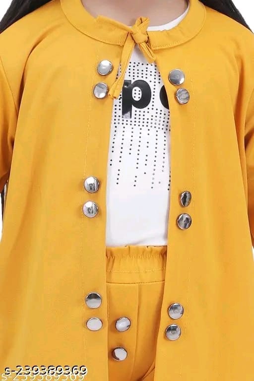 Baby Girls Casual Blazer and Pant Set | Girl's 3 Piece Crepe Long Sleeves Dress with Top Blazer(Jacket) and Trousers (Yellow Pack of 1)