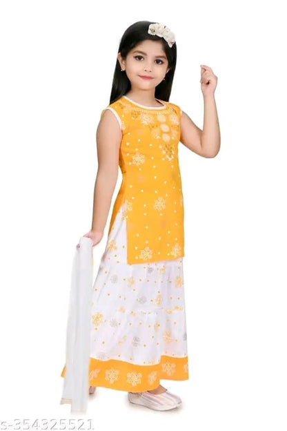 Printed Kurta and Skirt Set with Dupatta for Girls