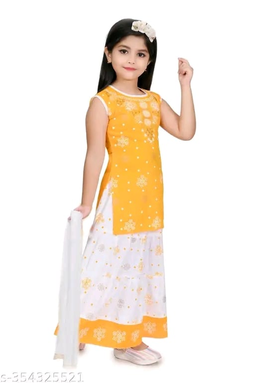 Printed Kurta and Skirt Set with Dupatta for Girls