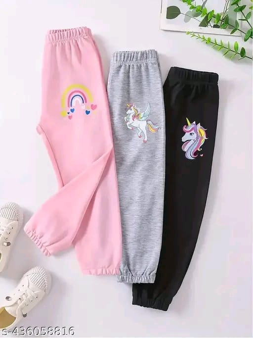 KEESOR Young Girl Casual Sporty Jogger Pants (Pack of 3) | Casual & Comfy Cartoon Graphic Print Sweatpants