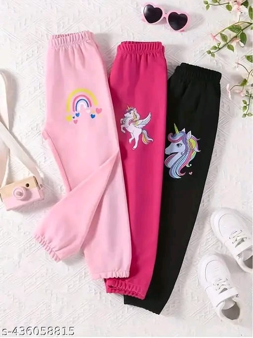 KEESOR Young Girl Casual Sporty Jogger Pants (Pack of 3) | Casual & Comfy Cartoon Graphic Print Sweatpants