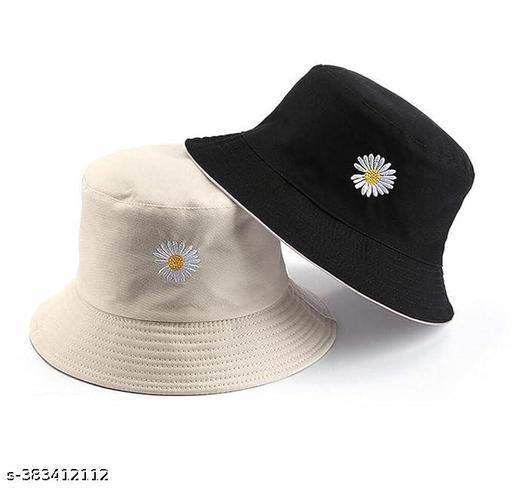 EZ LIVING Reversible Bucket Hat for Women Double Sided Wear Packable Summer Travel Beach Sun Hat Daisy Hat Unisex Outdoor Cap White and Black